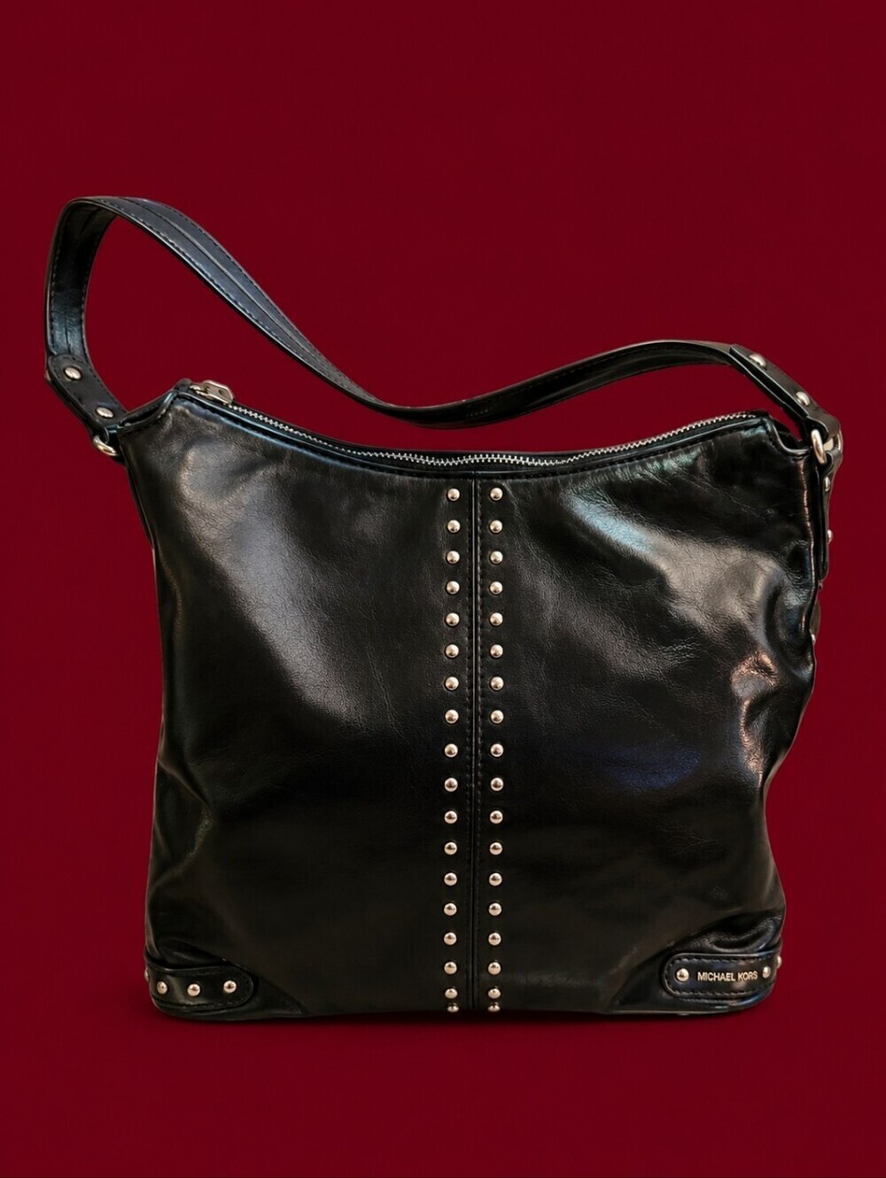 MICHAEL MICHAEL KORS Black Studded Patent Leather Shoulder Bag